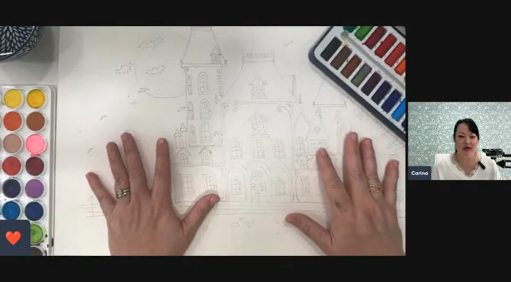Watercolor Art,Halloween Art Spooky Painting, Haunted Mansion Art Watercolor Tutorial Carina Gardner, Design Suite, University of Arts and Design