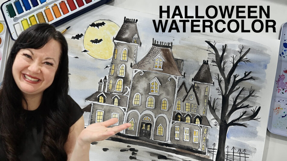 Watercolor Art,Halloween Art Spooky Painting, Haunted Mansion Art Watercolor Tutorial Carina Gardner, Design Suite, University of Arts and Design